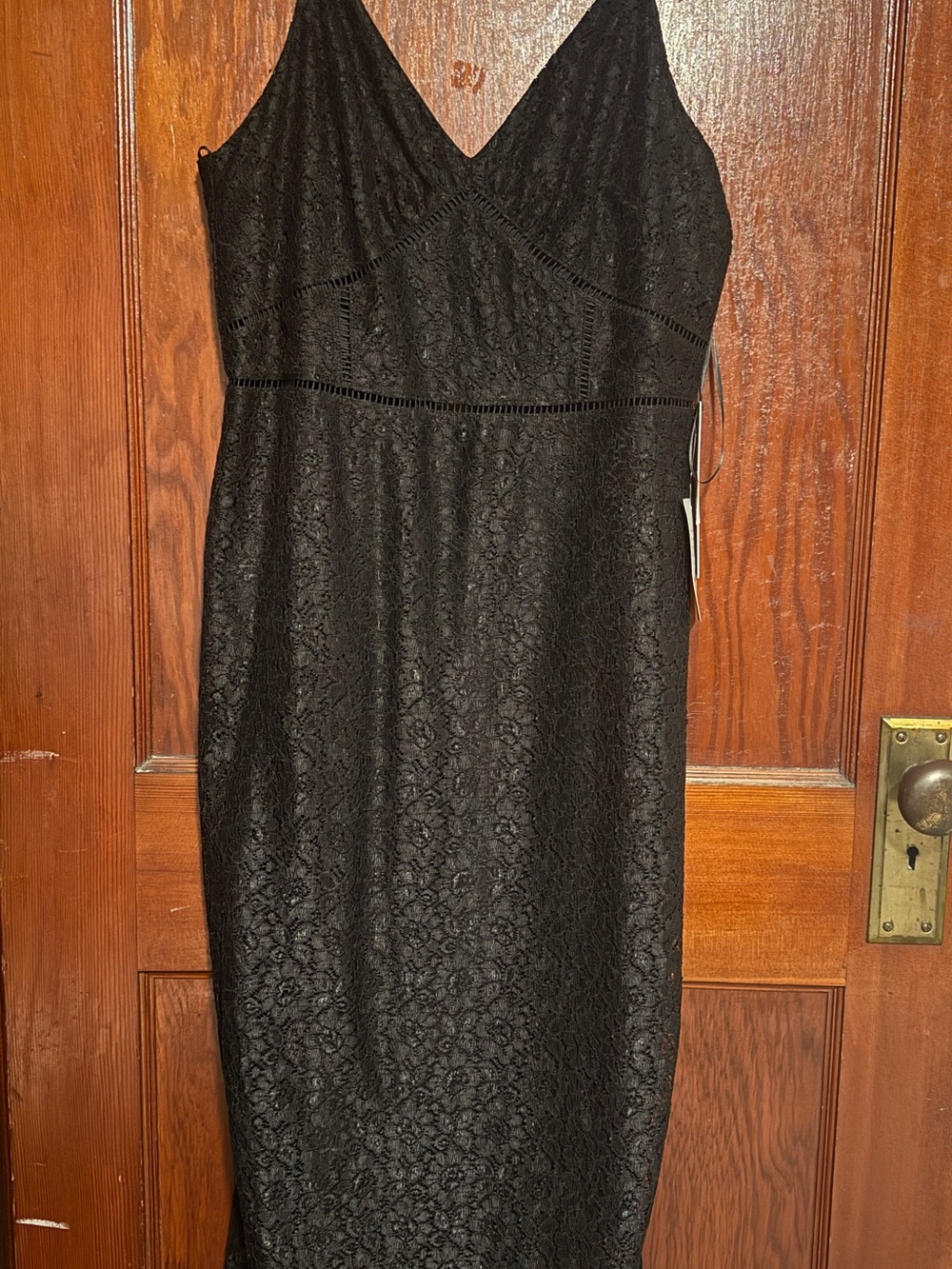 NSR Black Lace Midi Dress with V-Neck